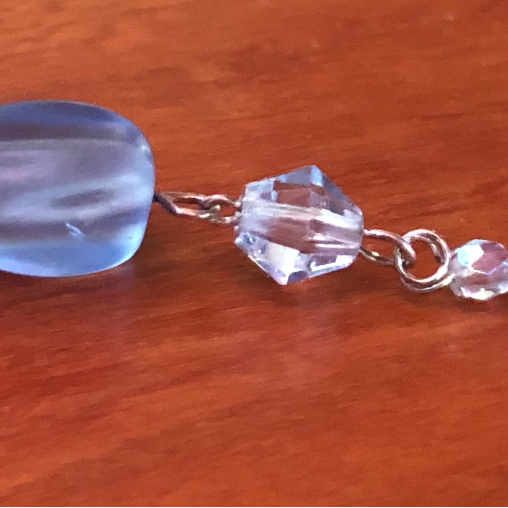 HAND CRAFTED Ice Blue "Sea Glass" Bead & Swarovski Crystal Accent Drop Earrings - Picture 12 of 14
